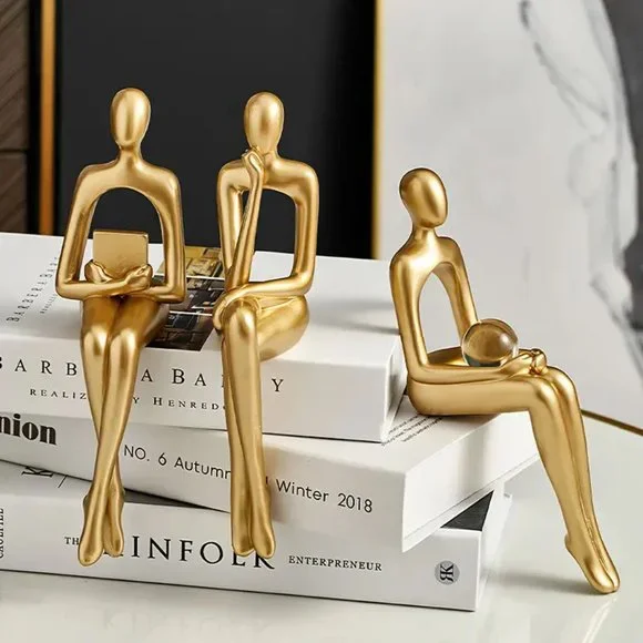 Set of 4 Golden Abstract Sitting Sculptures - Creative and Modern Art Pi… - Picture 3 of 9